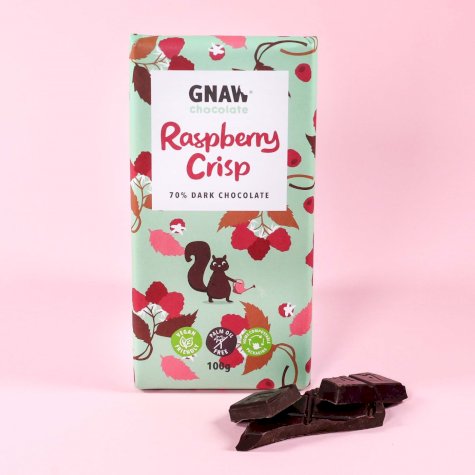 Raspberry Crisp Dark Chocolate Bar - Vegan